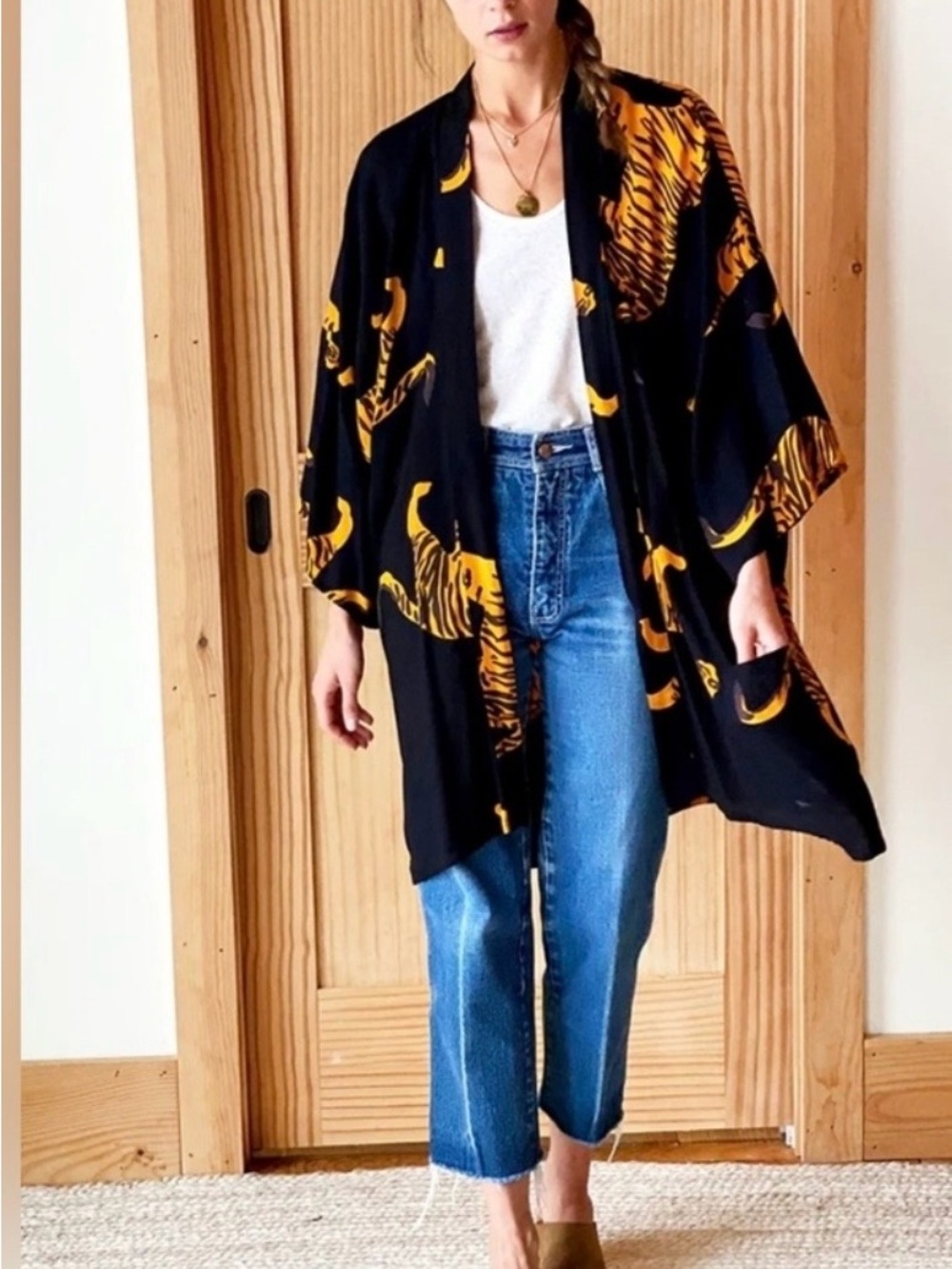 Emerson Fry Tiger-Print Kimono Cardigan
